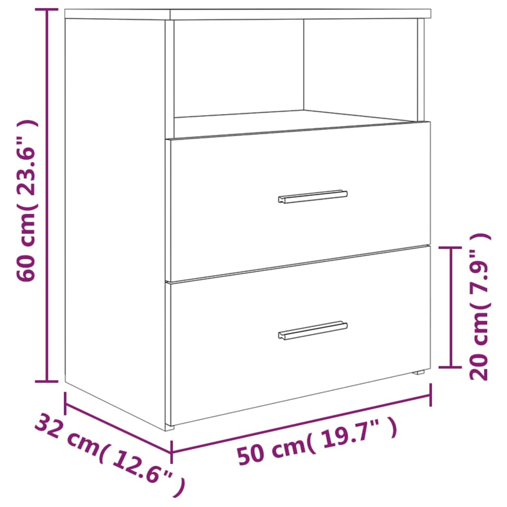 Table de chevet Chêne fumé 50x32x60 cm