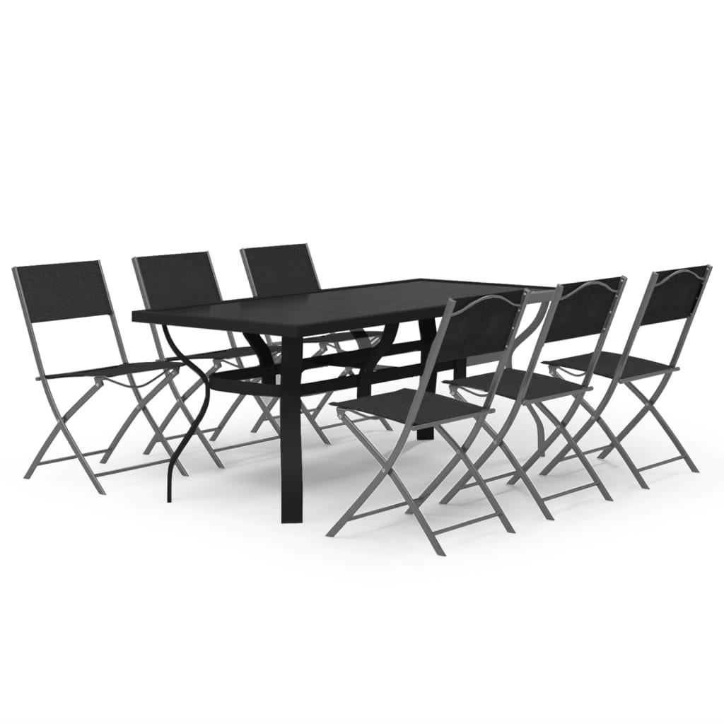 Ensemble à manger de jardin 7 pcs Gris et noir