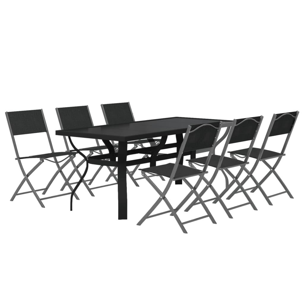 Ensemble à manger de jardin 7 pcs Gris et noir