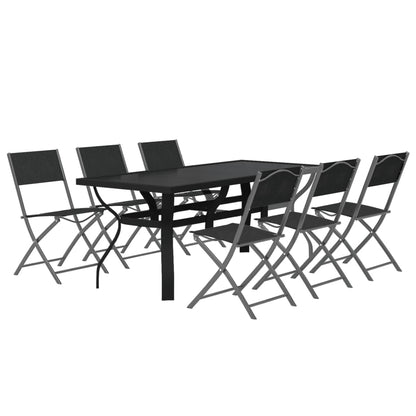 Ensemble à manger de jardin 7 pcs Gris et noir