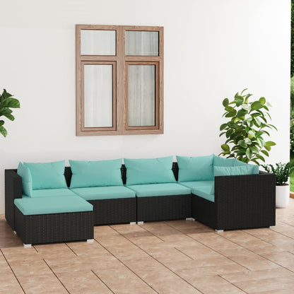 Salon de jardin 6 pcs avec coussins Résine tressée Noir