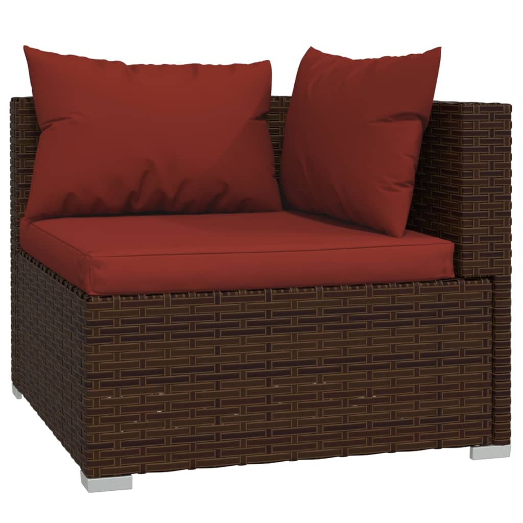 Salon de jardin avec coussins 9 pcs marron résine tressée