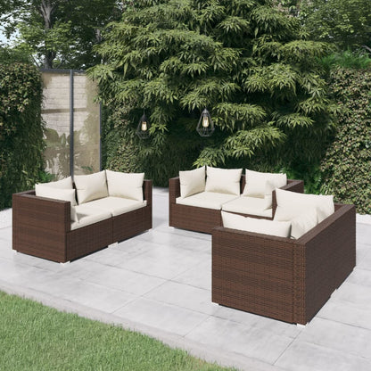 Salon de jardin 6 pcs avec coussins Résine tressée Marron