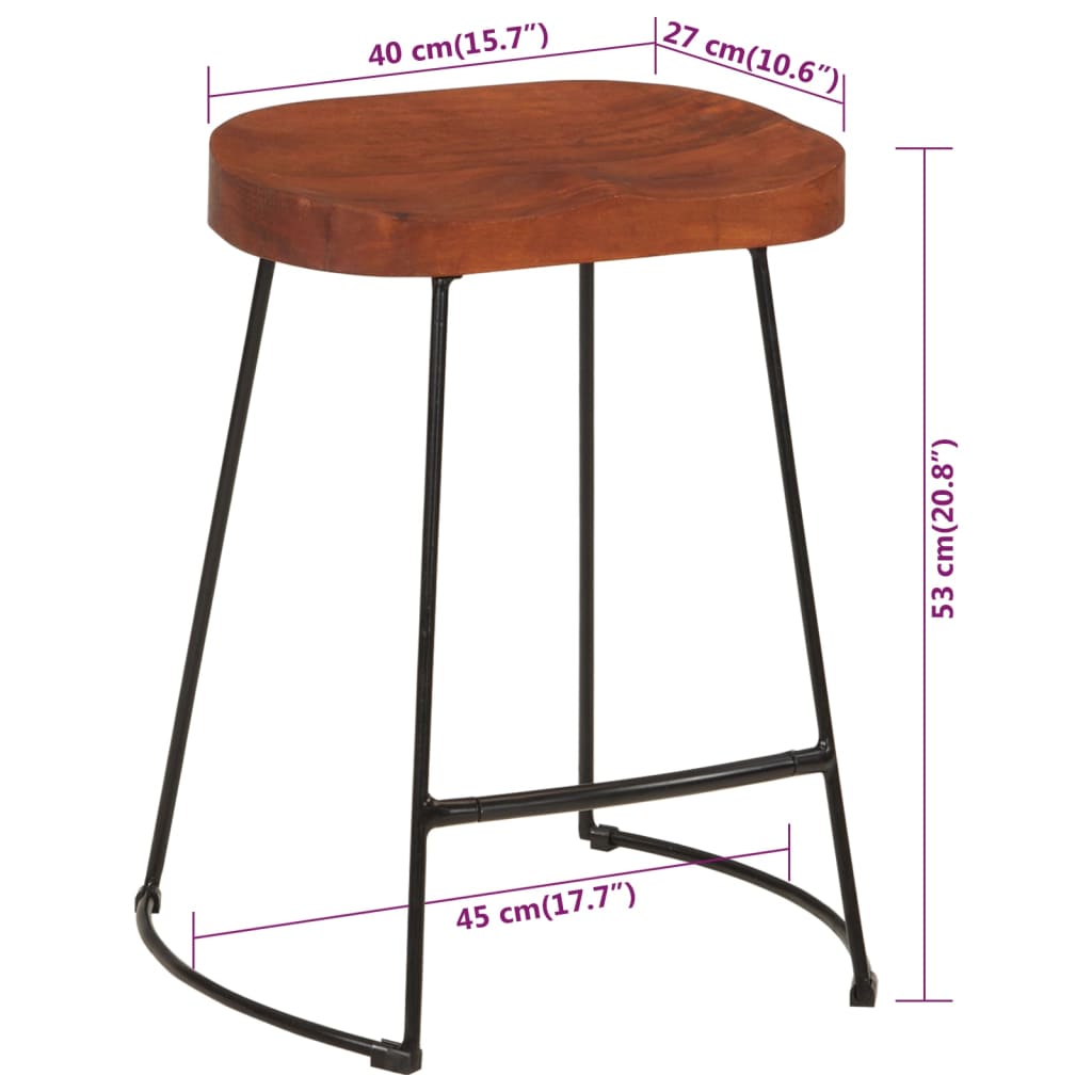 Tabourets de bar Gavin lot de 2 45x38x53cm bois massif manguier