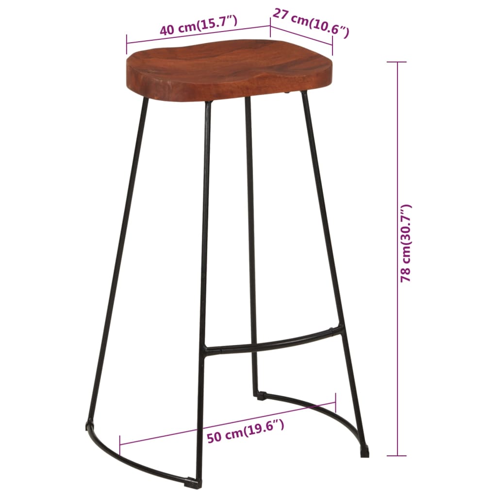 Tabourets de bar Gavin lot de 2 50x40x78cm bois massif manguier