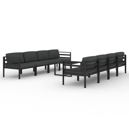 Salon de jardin 9 pcs avec coussins Aluminium Anthracite