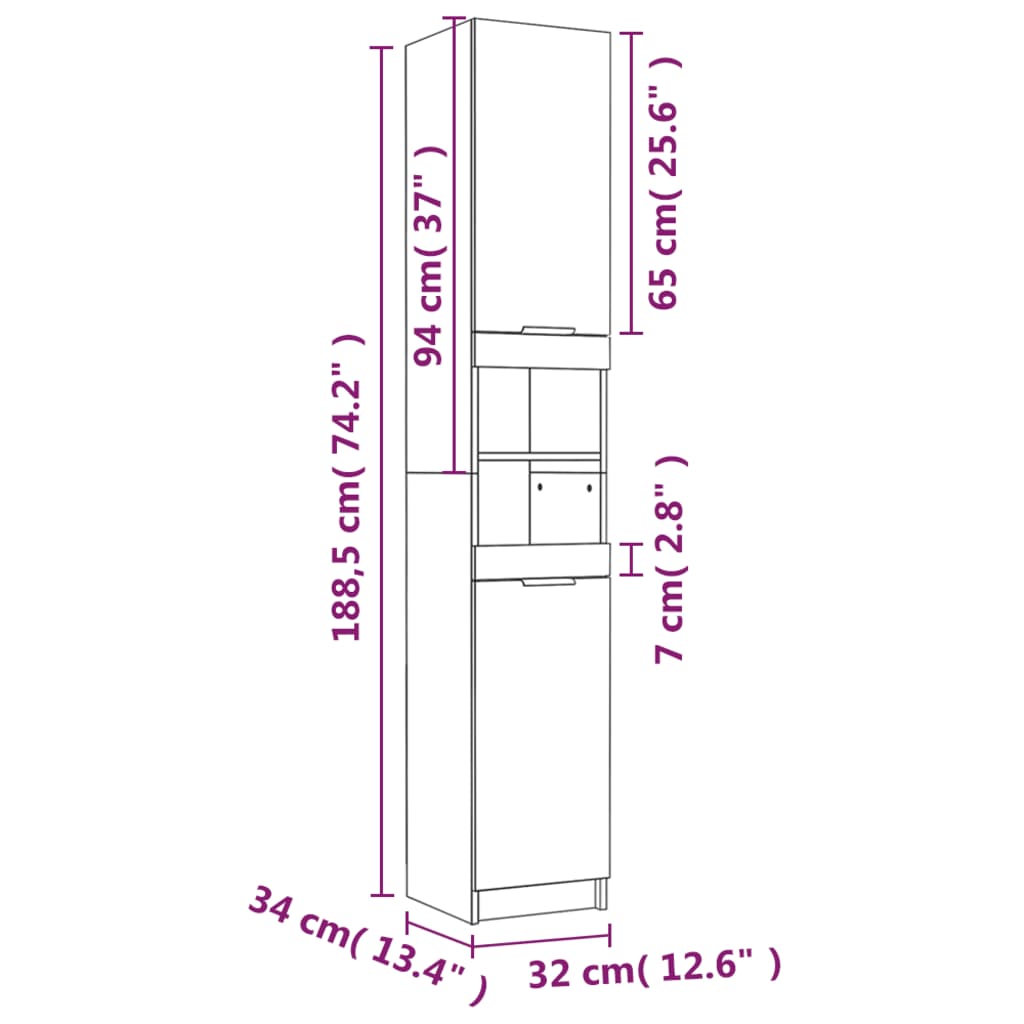 Armoire de salle de bain blanc brillant 32x34x188,5 cm