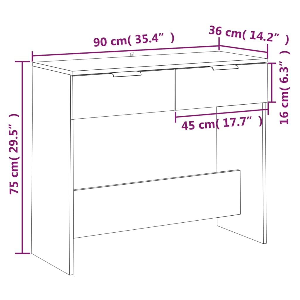 Table console Blanc 90x36x75 cm Bois d'ingénierie