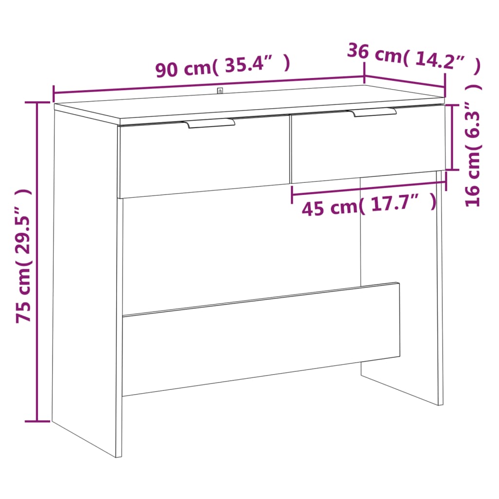 Table console noir 90x36x75 cm bois d'ingénierie