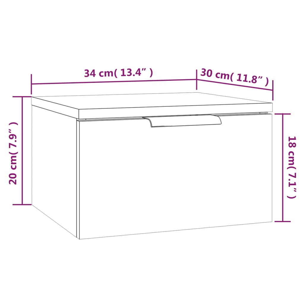 Table de chevet murale blanc 34x30x20 cm