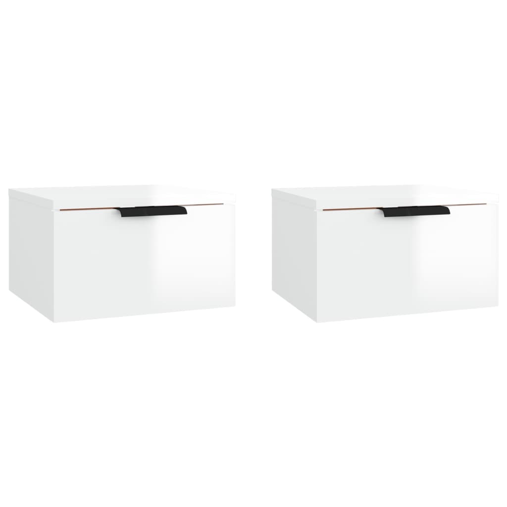 Tables de chevet murales 2 pcs blanc brillant 34x30x20 cm