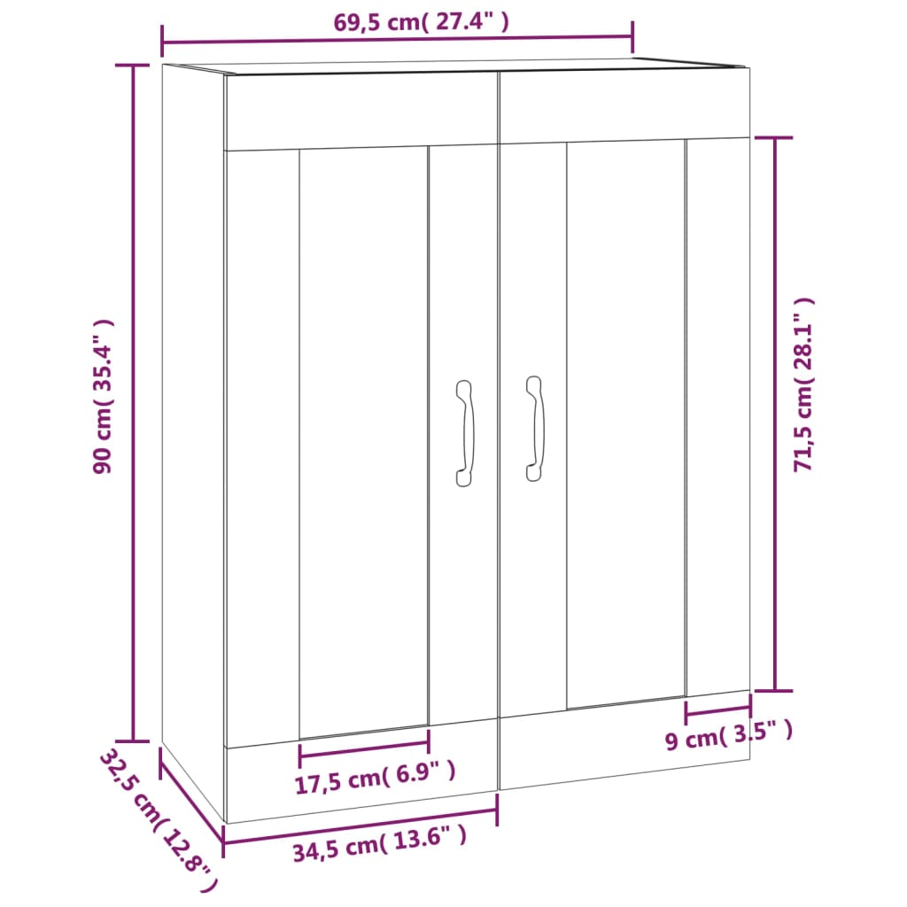 Armoire murale suspendue Noir 69,5x32,5x90 cm