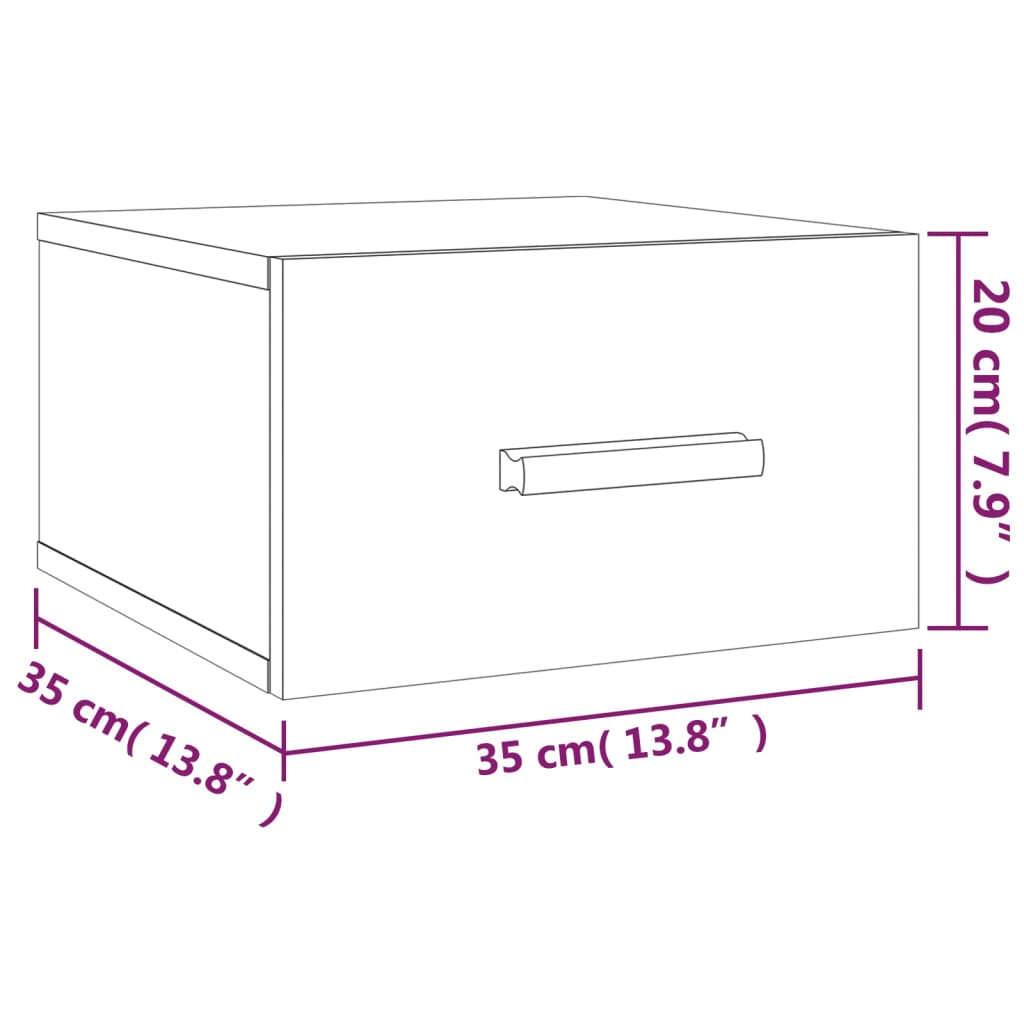 Table de chevet murale blanc 35x35x20 cm