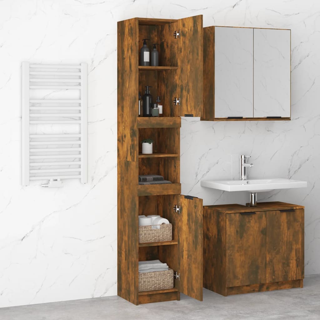 Armoire de bain Chêne fumé 32x34x188,5 cm Bois d'ingénierie