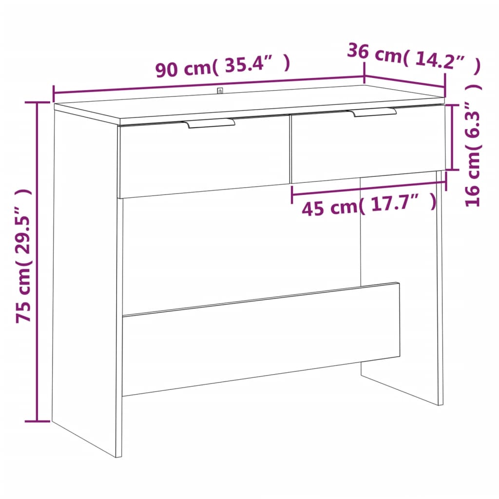 Table console Sonoma gris 90x36x75 cm Bois d'ingénierie