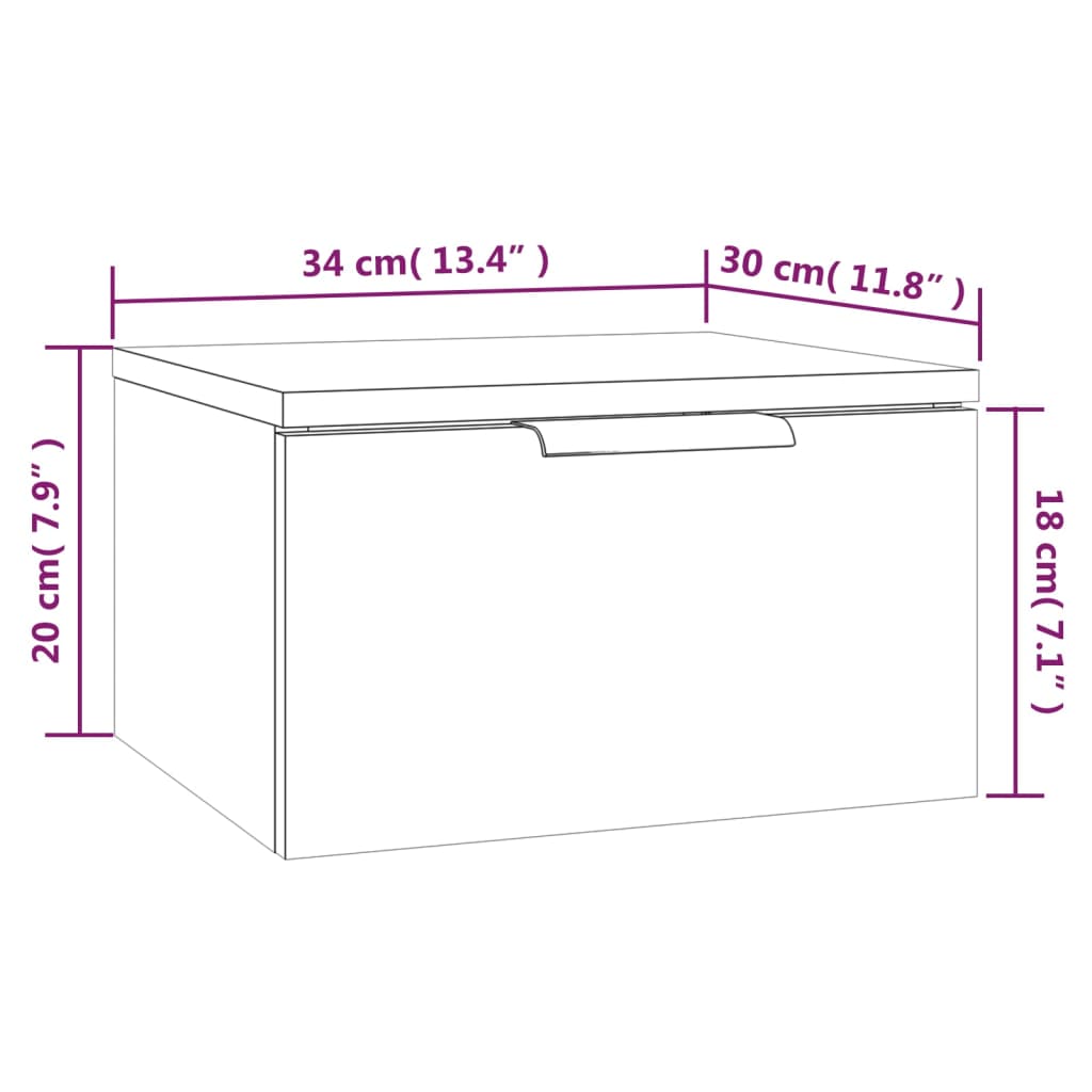 Table de chevet murale Chêne fumé 34x30x20 cm