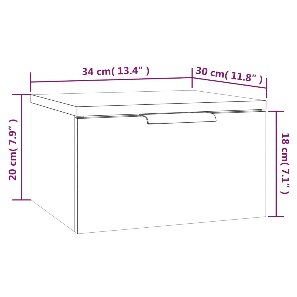 Table de chevet murale Chêne marron 34x30x20 cm