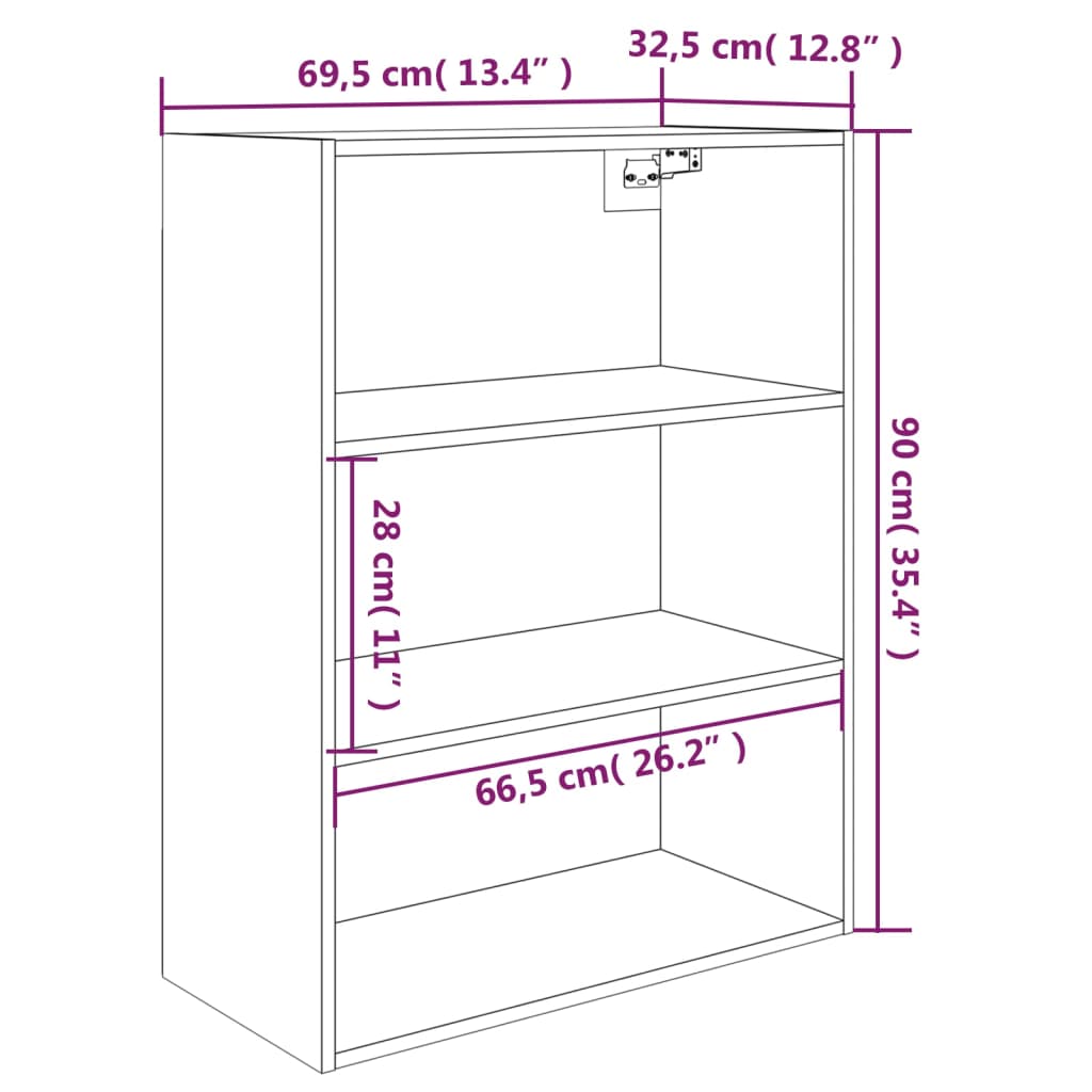 Armoire murale suspendue Chêne marron 69,5x32,5x90 cm