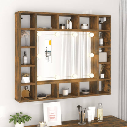 Armoire à miroir avec LED Chêne fumé 91x15x76,5 cm