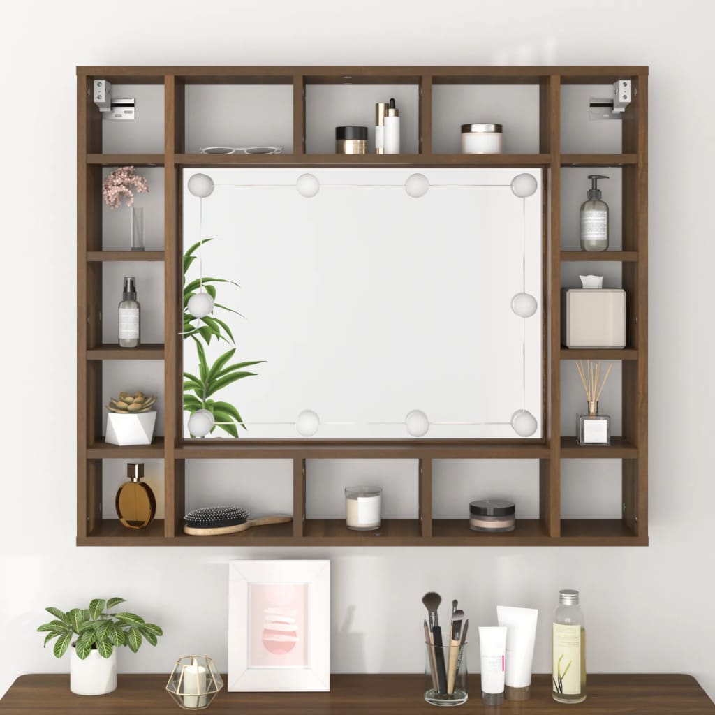 Armoire à miroir avec LED Chêne marron 91x15x76,5 cm