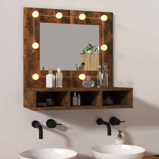 Armoire à miroir avec LED Chêne fumé 60x31,5x62 cm