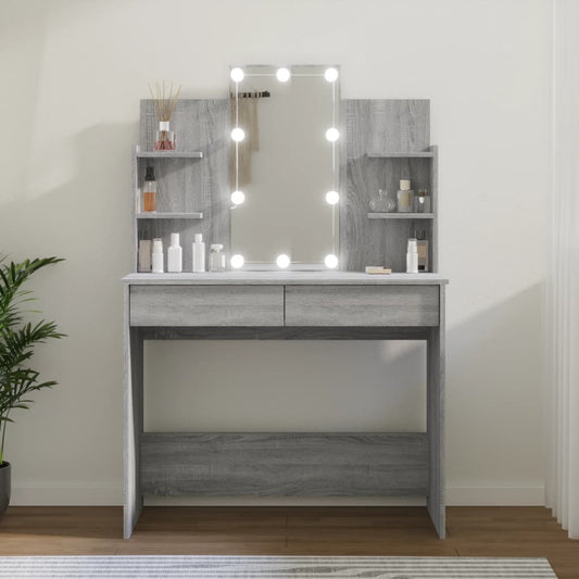 Coiffeuse avec LED Sonoma gris 96x40x142 cm