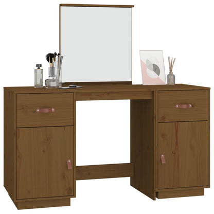 Ensemble de coiffeuse et miroir Marron miel Bois de pin solide