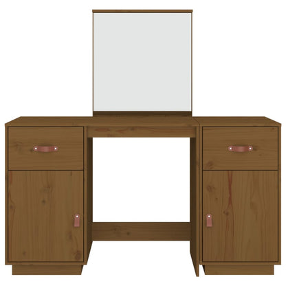 Ensemble de coiffeuse et miroir Marron miel Bois de pin solide