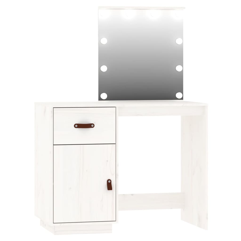 Ensemble de coiffeuse avec LED Blanc Bois de pin solide