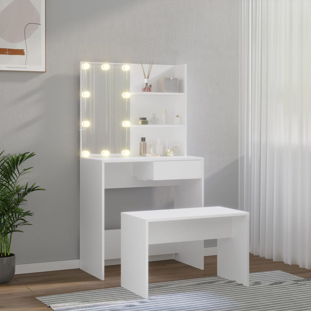 Ensemble de coiffeuse avec LED Blanc Bois d'ingénierie