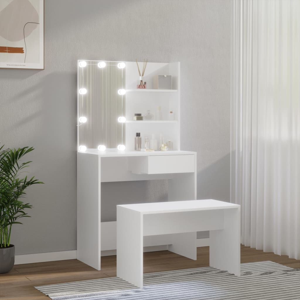 Ensemble de coiffeuse avec LED Blanc Bois d'ingénierie