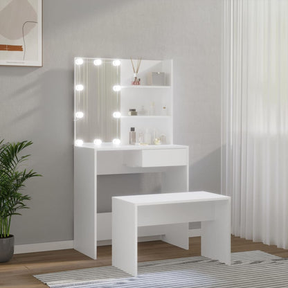 Ensemble de coiffeuse avec LED Blanc Bois d'ingénierie