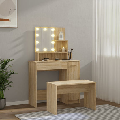 Ensemble de coiffeuse avec LED Chêne sonoma Bois d'ingénierie