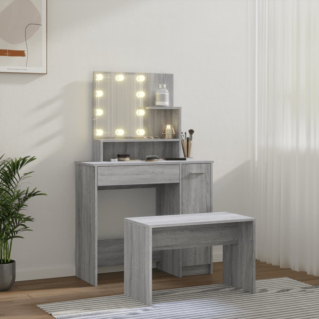 Ensemble de coiffeuse avec LED Sonoma gris Bois d'ingénierie