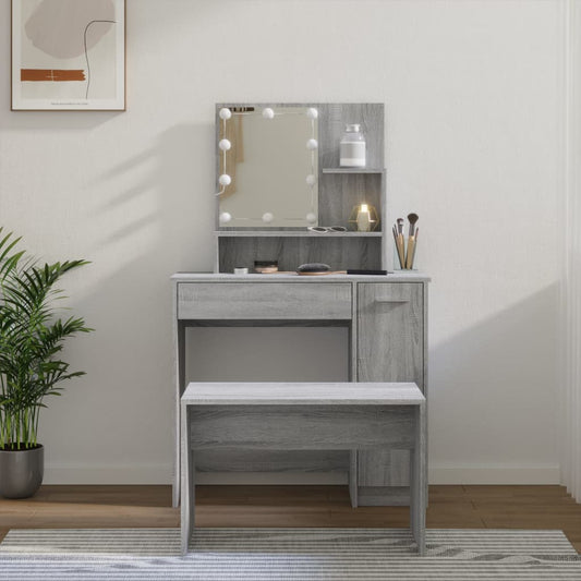 Ensemble de coiffeuse avec LED Sonoma gris Bois d'ingénierie