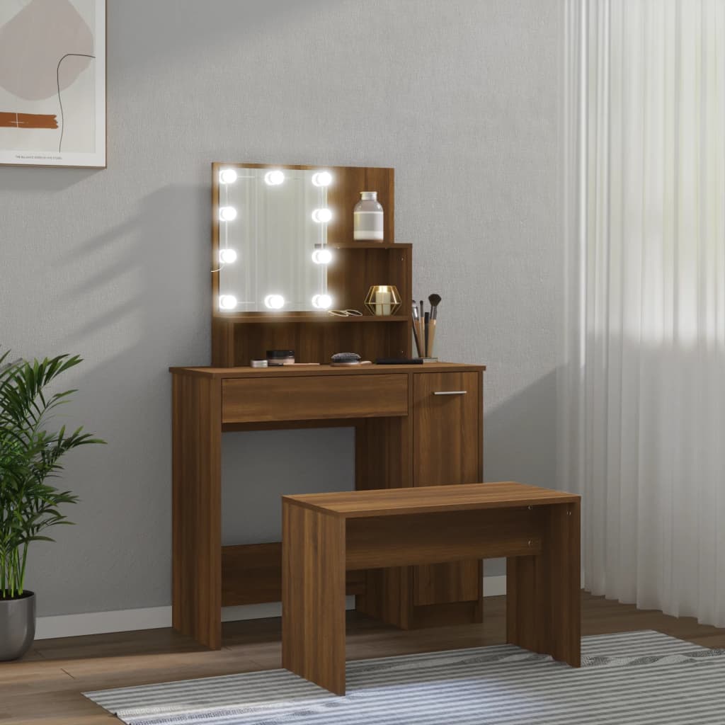 Ensemble de coiffeuse avec LED Chêne marron Bois d'ingénierie