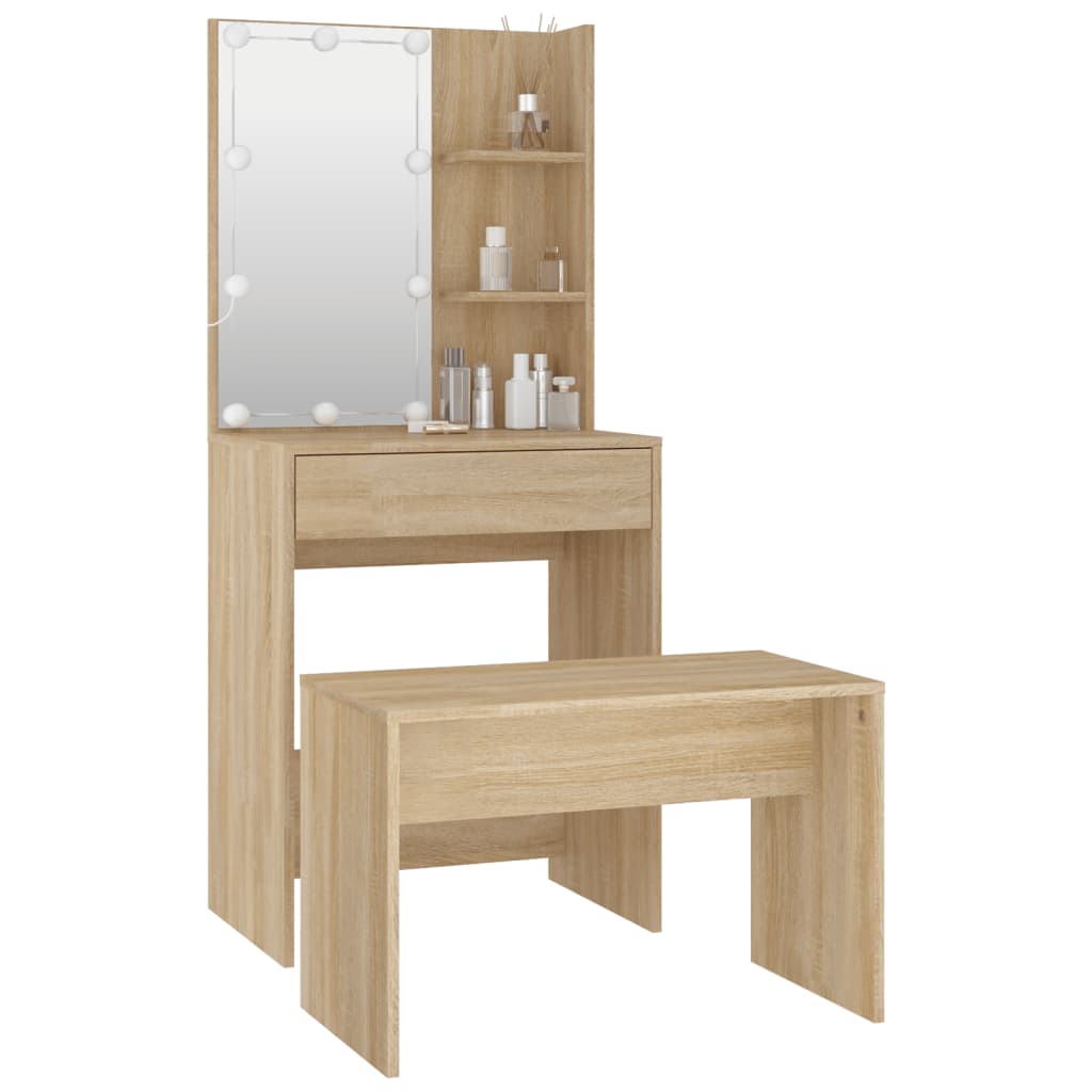 Ensemble de coiffeuse avec LED Chêne sonoma Bois d'ingénierie