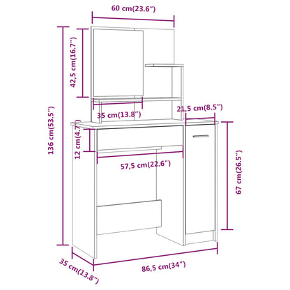 Ensemble de coiffeuse Chêne Sonoma 86,5x35x136 cm