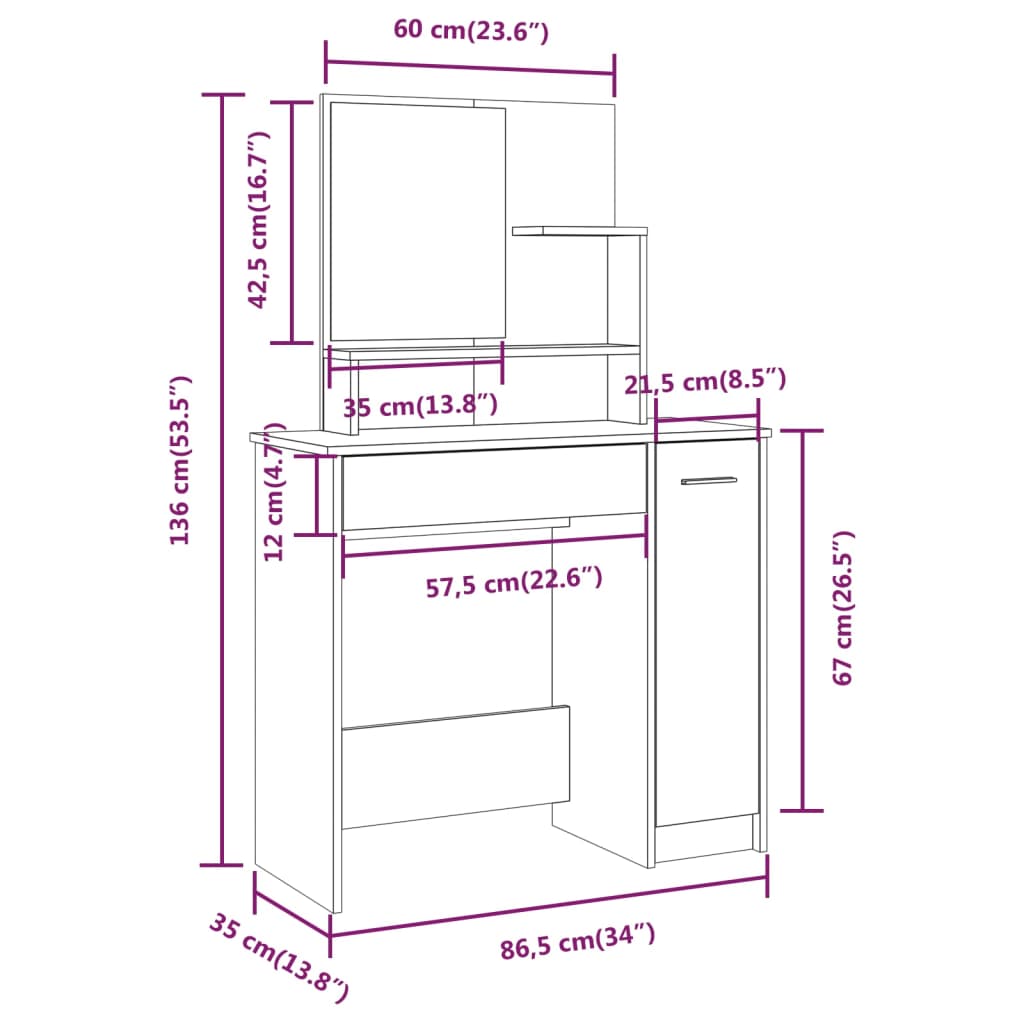 Ensemble de coiffeuse Blanc brillant 86,5x35x136 cm