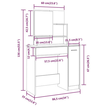 Ensemble de coiffeuse Blanc brillant 86,5x35x136 cm