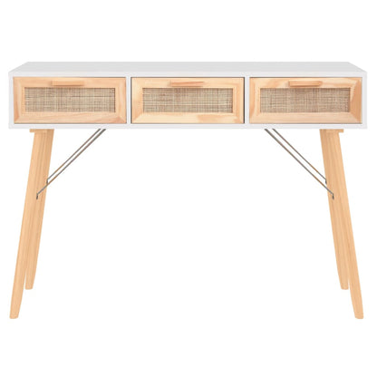 Table console Blanc 105x30x75 cm Bois massif pin /rotin naturel