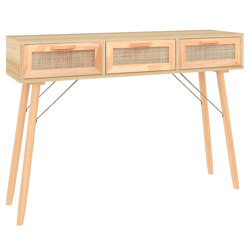 Table console Marron 105x30x75cm Bois massif pin /rotin naturel