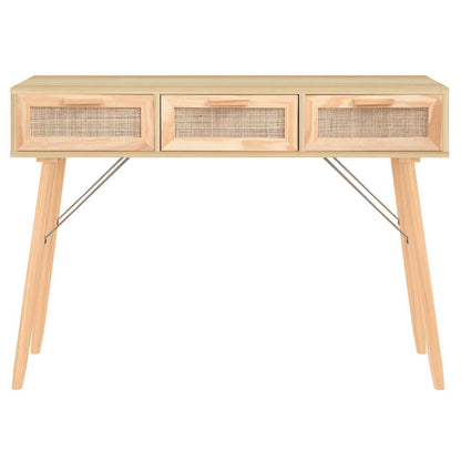 Table console Marron 105x30x75cm Bois massif pin /rotin naturel