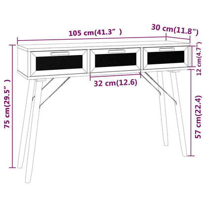 Table console Marron 105x30x75cm Bois massif pin /rotin naturel