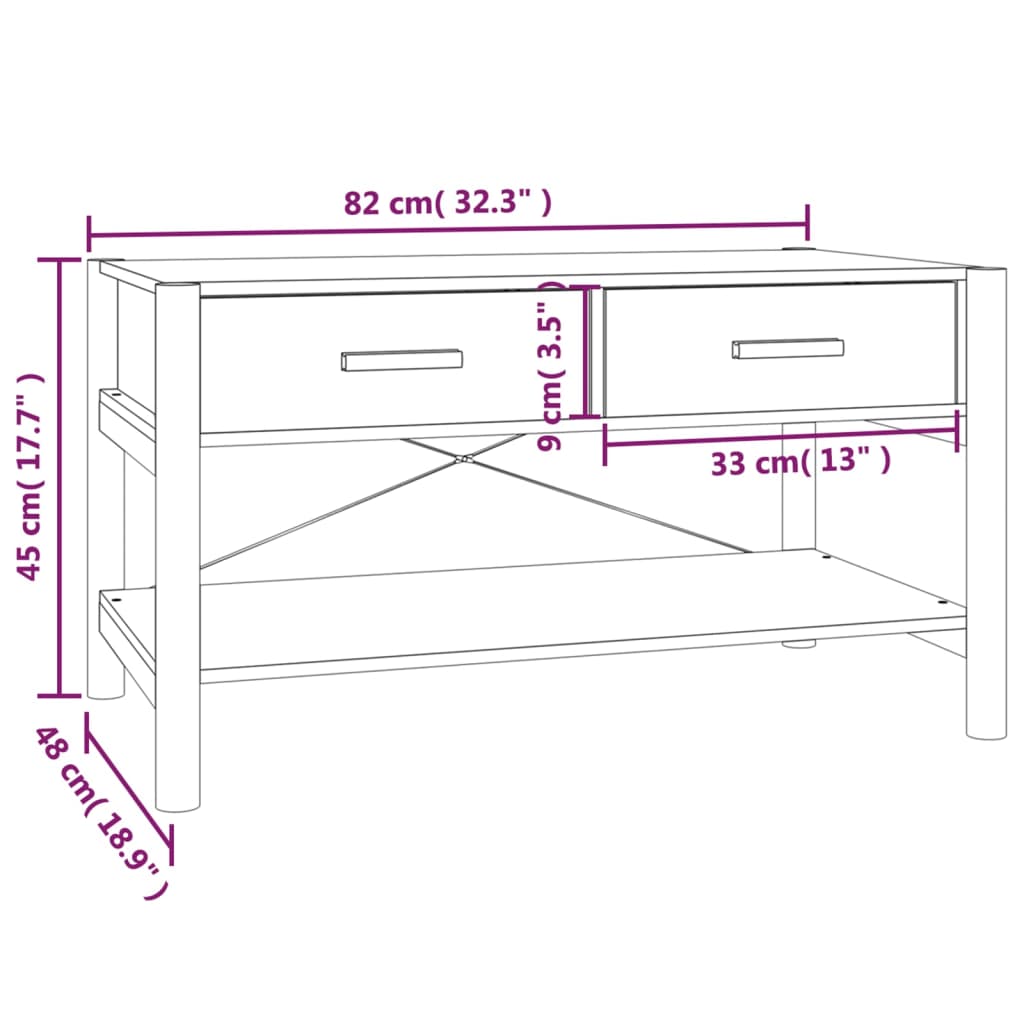 Table basse Blanc 82x48x45 cm Bois d'ingénierie