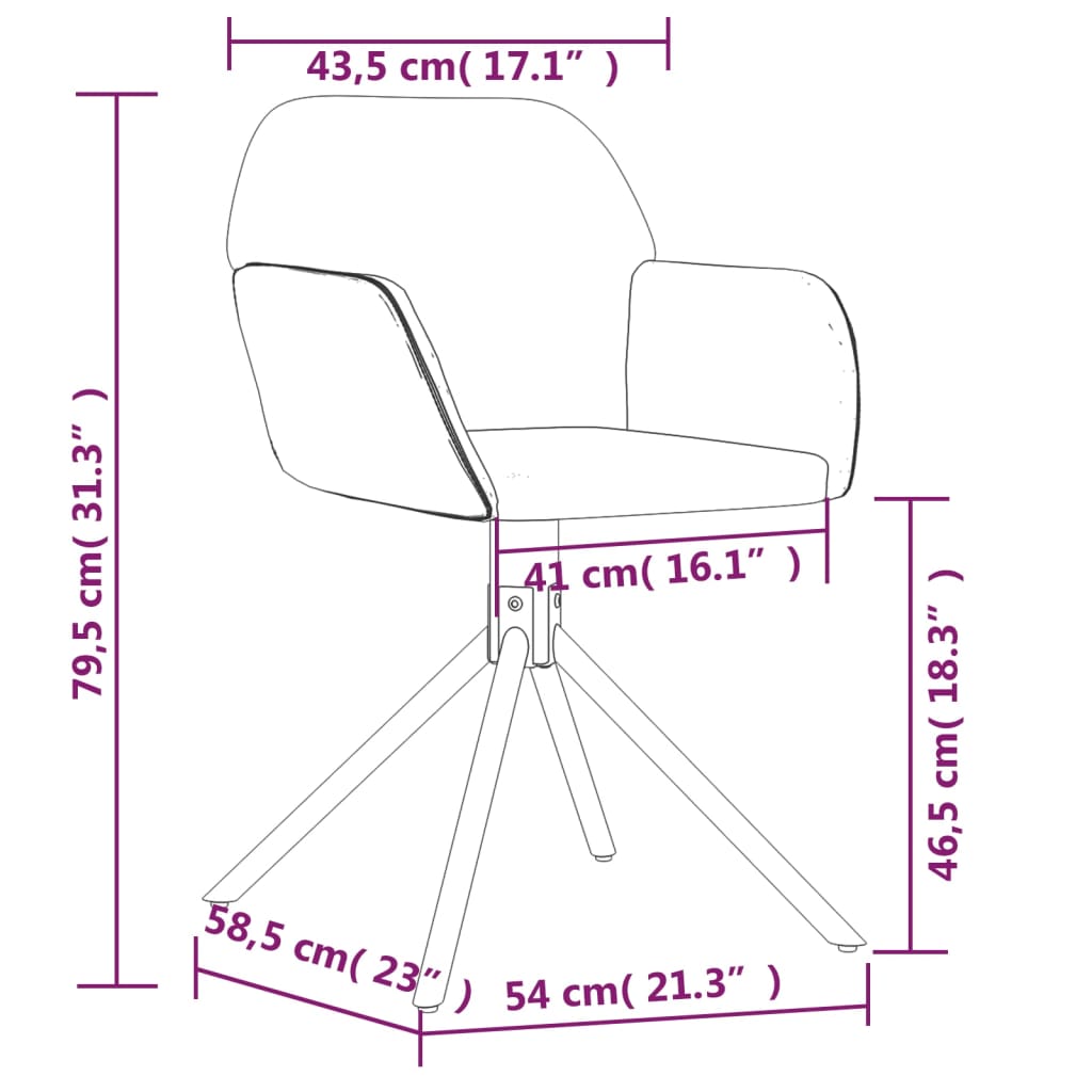 Chaises pivotantes à manger lot de 2 Rose Velours