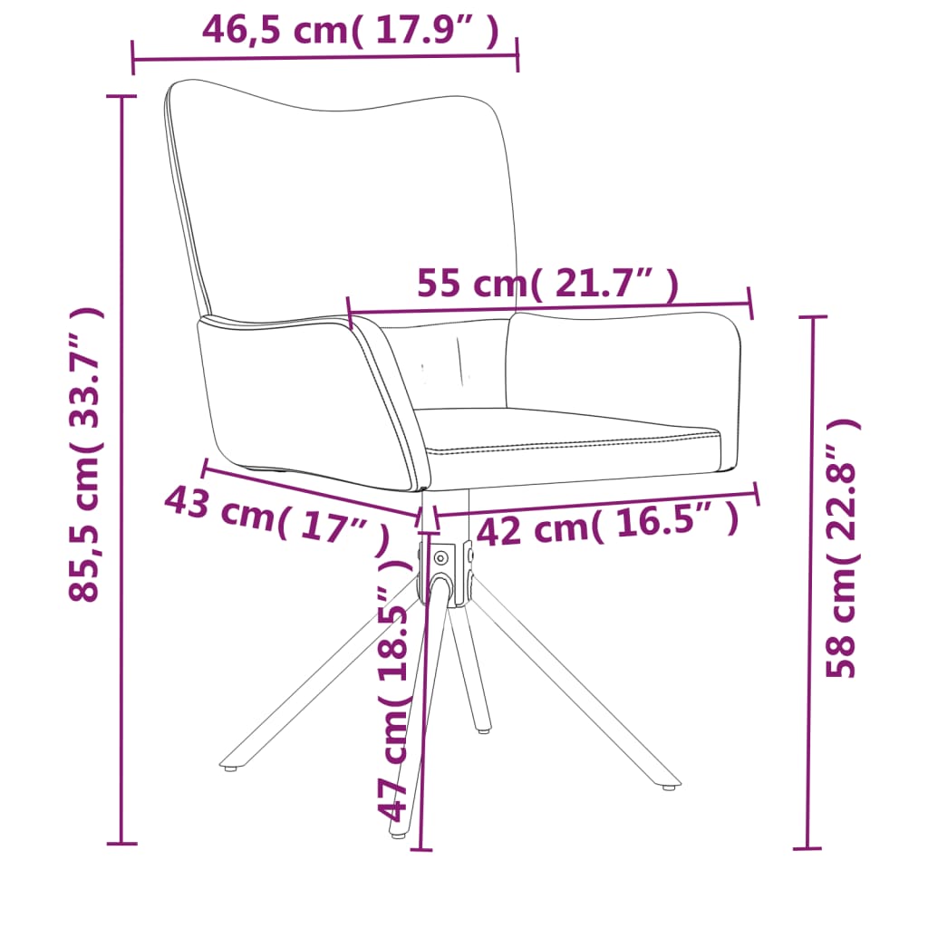 Chaises pivotantes à manger lot de 2 Rose Velours