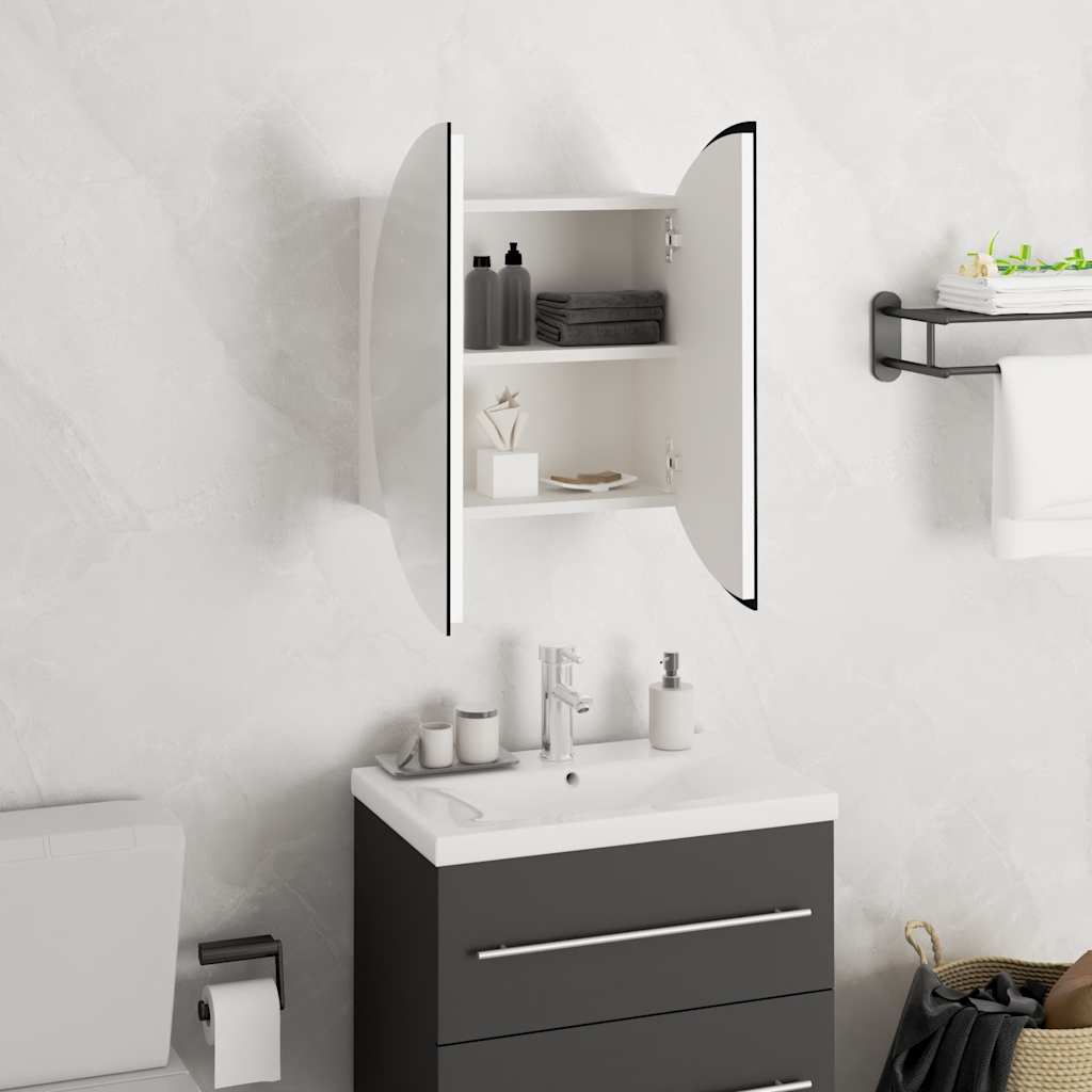 Armoire de salle de bain miroir rond et LED Blanc 40x40x17,5 cm