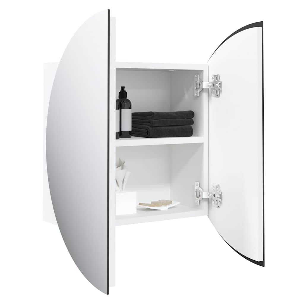 Armoire de salle de bain miroir rond et LED Blanc 40x40x17,5 cm