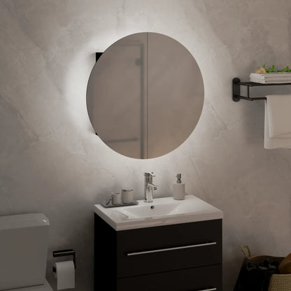 Armoire de salle de bain miroir rond et LED Noir 40x40x17,5 cm